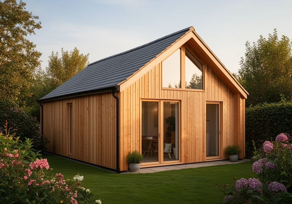 The Moseley, a single storey timber frame house with larch cladding and a mono pitch roof