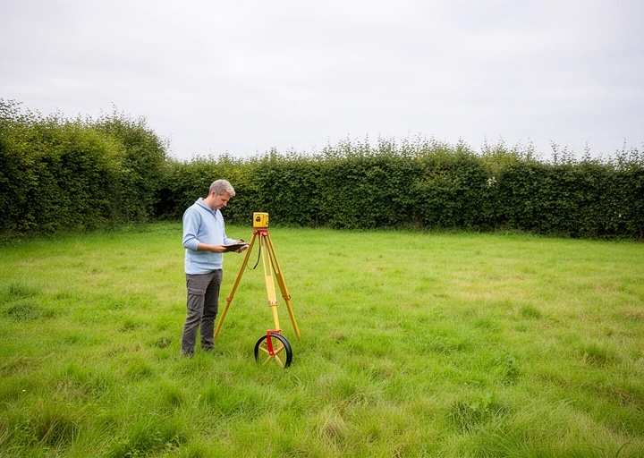 Estimator measuring a plot with a tape and clipboard